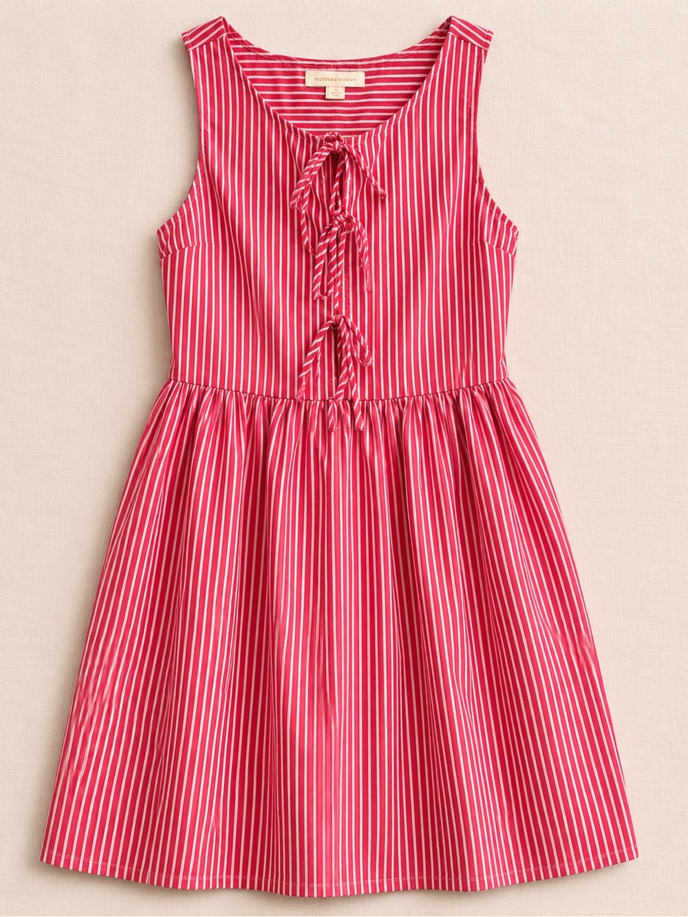Monteau Red & White Striped Tie-Front Mini Dress 100% Cotton